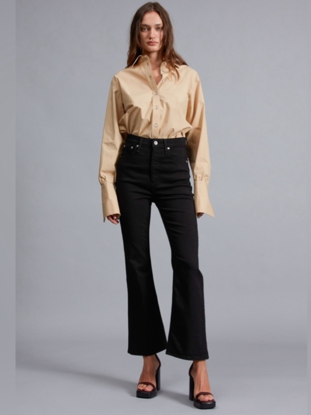 Rag & Bone Black Casey Ankle Flare High Rise Stretch Cropped Jeans Size 28